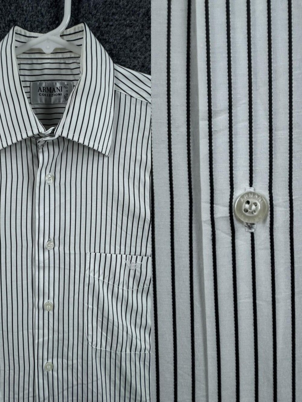 Armani Collezioni Medium All Cotton White Black Logo Striped Men Point Pocket